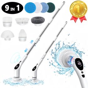 Electric Spin Scrubber, New Cordless Voice Prompt Cleaning Brush with 9 Replaceable Brush Heads, 3 Adjustable Speeds, and Adjustable Extension Long Ha