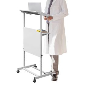 VEVOR Stand Up Lectern, Height Adjustment Portable Pulpit, Lectern Podium with 4 Rolling Casters, Lower Storage Shelf Floor Lectern Podium, White Lect