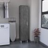 DEPOT E-SHOP Dryden Tall Narrow Storage Cabinet with 5-Tier Shelf and Broom Hangers, Smokey Oak