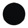 Modern Black Mirror Coffee Table, Asymmetrical Metal, Circular Metal Drum Base, Gold Finish & Lower Shelf