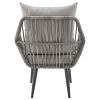 Manhattan Comfort Cannes Rope Wicker 3-Piece Patio Conversation Set with Cushions in Grey