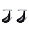 Coffee Tables 2 pcs with Round Glass Top High Gloss Black