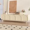 Modern White TV Stand, Minimallist Entertainment Center with 5 Cabinets, Wood Foot Legs