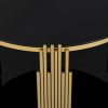 Modern Black Mirror Coffee Table, Asymmetrical Metal, Circular Metal Drum Base, Gold Finish & Lower Shelf
