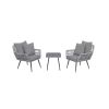 Manhattan Comfort Cannes Rope Wicker 3-Piece Patio Conversation Set with Cushions in Grey