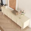 Modern White TV Stand, Minimallist Entertainment Center with 5 Cabinets, Wood Foot Legs