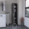 DEPOT E-SHOP Dryden Tall Narrow Storage Cabinet with 5-Tier Shelf and Broom Hangers, Smokey Oak