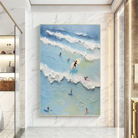 Hand Painted Oil Painting Large Ocean Painting Surf Art Beach Painting On Canvas Seaside Wall Art Figure Seascape Painting Beach Waves Landscape Abstr (Style: 1, size: 90x120cm)