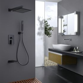 Trustmade Wall Mounted Square Rainfall Pressure Balanced Complteted Shower System with Rough-in Valve, 3 Function, 10 inches - 3W02 (Color: Matte black)
