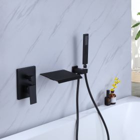 TrustMade Pressure-Balance Waterfall Single Handle Wall Mount Tub Faucet with Hand Shower - 2W02 (Color: Matte black)