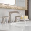 The new model is beautiful and practical Waterfall Bathroom Sink Faucet 3 Hole Dual Handle 8 Inch Bath Faucet with Plastic Perforated Drainer