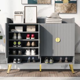 Shoe Cabinet with Doors, 11-Tier Shoe Storage Cabinet with Adjustable Shelves, Modern Wooden Shoes Shoe Storage Organizer for Entryway, Living Room, H (Color: Gray)