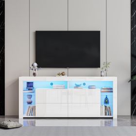 Modern contracted LED TV Cabinet with Storage Drawers,4 Storage Cabinet with Open Shelves for Living Room Bedroom (Color: White)