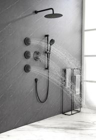 Shower System with Shower Head, Hand Shower, Slide Bar, Bodysprays, Shower Arm, Hose, Valve Trim, and Lever Handles (Color: Matte black)
