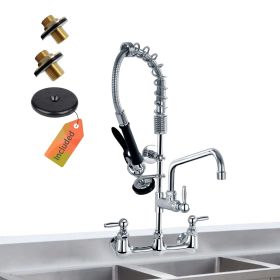 Commercial Faucet with Pre-Rinse Sprayer, 8 Inch Center Wall Mount Kitchen Faucet with Pull Down Spray, Swivel Spout for Restaurant 1-2 Compartment Si (size: 21'' Height Commercial Sink Faucet)
