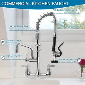 Commercial Faucet with Pre-Rinse Sprayer, 8 Inch Center Wall Mount Kitchen Faucet with Pull Down Spray, Swivel Spout for Restaurant 1-2 Compartment Si (size: 36'' Height Commercial Sink Faucet)