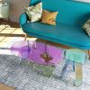 Acrylic Rainbow Color Coffee Table;  Iridescent Glass End Table Round Side Table Modern Accent TV Table for Living Bed Room Decoration
