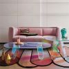 Acrylic Rainbow Color Coffee Table;  Iridescent Glass End Table Round Side Table Modern Accent TV Table for Living Bed Room Decoration
