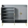 Shoe Cabinet with Doors, 11-Tier Shoe Storage Cabinet with Adjustable Shelves, Modern Wooden Shoes Shoe Storage Organizer for Entryway, Living Room, H