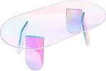 Acrylic Rainbow Color Coffee Table;  Iridescent Glass End Table Round Side Table Modern Accent TV Table for Living Bed Room Decoration
