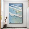 Hand Painted Oil Painting Large Ocean Painting Surf Art Beach Painting On Canvas Seaside Wall Art Figure Seascape Painting Beach Waves Landscape Abstr