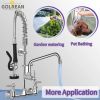 Commercial Faucet with Pre-Rinse Sprayer, 8 Inch Center Wall Mount Kitchen Faucet with Pull Down Spray, Swivel Spout for Restaurant 1-2 Compartment Si