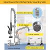 Commercial Faucet with Pre-Rinse Sprayer, 8 Inch Center Wall Mount Kitchen Faucet with Pull Down Spray, Swivel Spout for Restaurant 1-2 Compartment Si