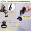 Commercial Faucet with Pre-Rinse Sprayer, 8 Inch Center Wall Mount Kitchen Faucet with Pull Down Spray, Swivel Spout for Restaurant 1-2 Compartment Si