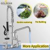 Commercial Faucet with Pre-Rinse Sprayer, 8 Inch Center Wall Mount Kitchen Faucet with Pull Down Spray, Swivel Spout for Restaurant 1-2 Compartment Si