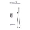 Trustmade Wall Mounted Square Rainfall Pressure Balanced Complteted Shower System with Rough-in Valve, 3 Function, 10 inches - 3W02