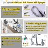 Commercial Faucet with Pre-Rinse Sprayer, 8 Inch Center Wall Mount Kitchen Faucet with Pull Down Spray, Swivel Spout for Restaurant 1-2 Compartment Si