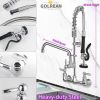 Commercial Faucet with Pre-Rinse Sprayer, 8 Inch Center Wall Mount Kitchen Faucet with Pull Down Spray, Swivel Spout for Restaurant 1-2 Compartment Si