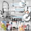 Commercial Faucet with Pre-Rinse Sprayer, 8 Inch Center Wall Mount Kitchen Faucet with Pull Down Spray, Swivel Spout for Restaurant 1-2 Compartment Si
